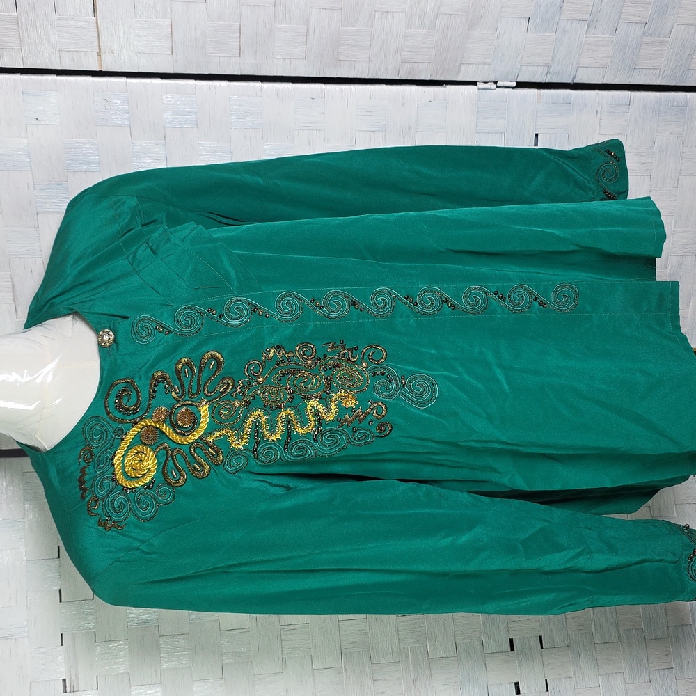 80's Anne French Green Silk Top